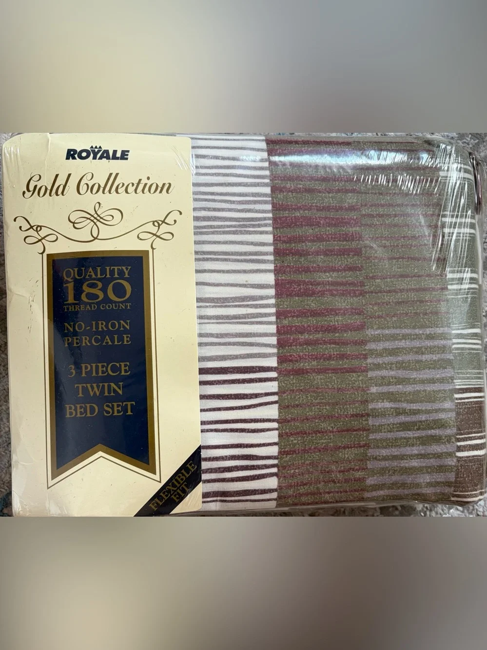 Gold Collection Twin Bed Sheet Set in Brown and White Stripe